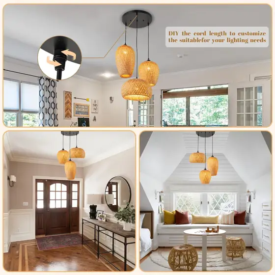 Rattan Pendant Light, 3-Lights, Boho… — Photo 3