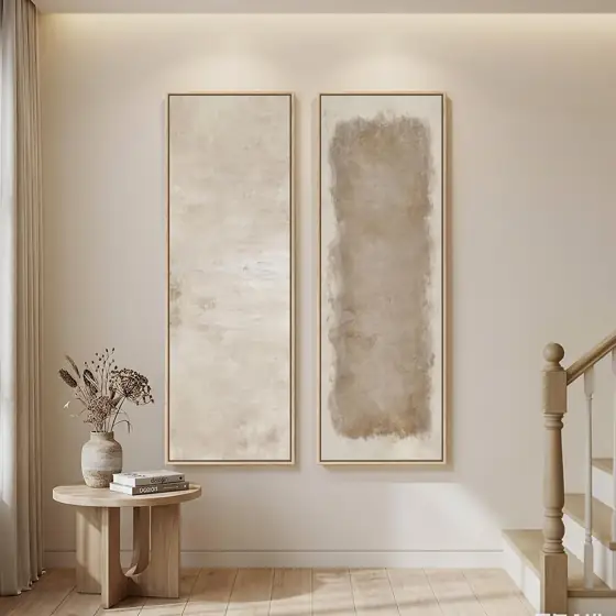 Large Framed Beige Cream Abstract… — Photo 1
