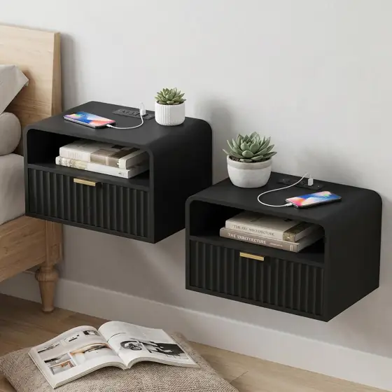 Curved Floating Nightstand with Charging… — Photo 1