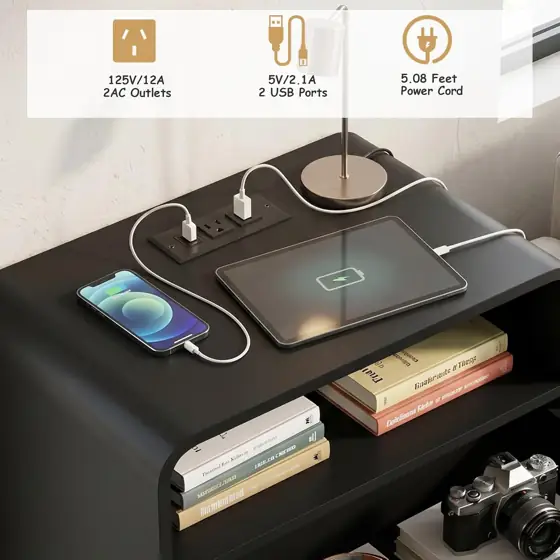Curved Floating Nightstand with Charging… — Photo 3