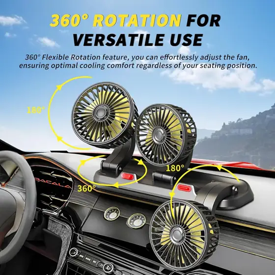 Portable 3-Head Car Cooling Fan… — Photo 3