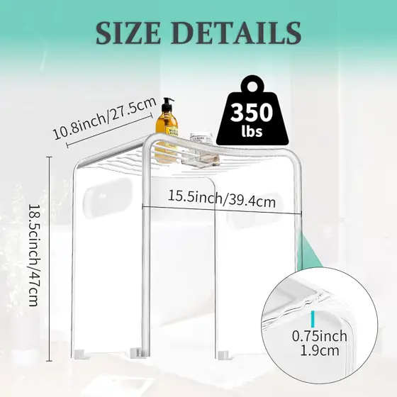 Modern Acrylic Shower Bench, Clear… — Photo 2