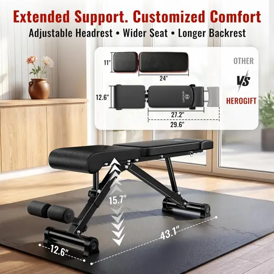 HEROGIFT Adjustable Weight Bench, 600… — Photo 3