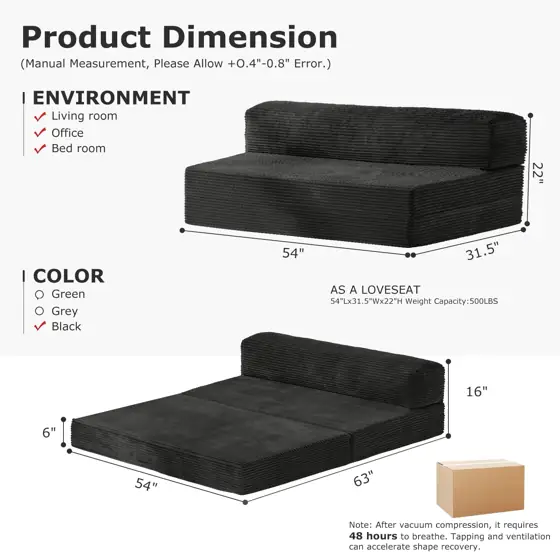 Folding Futon Sofa Bed, 6-Inch… — Photo 2