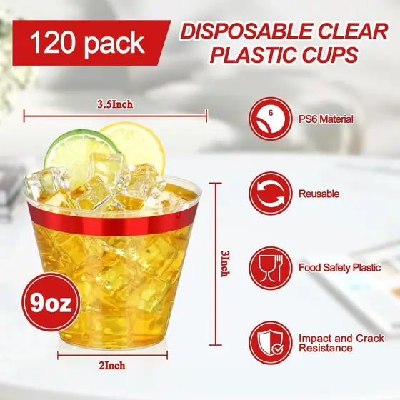 120 Pcs Red 9oz Plastic… — Photo 2
