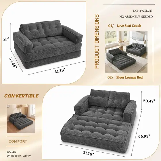 Corduroy Folding Sofa Bed, Fold… — Photo 2