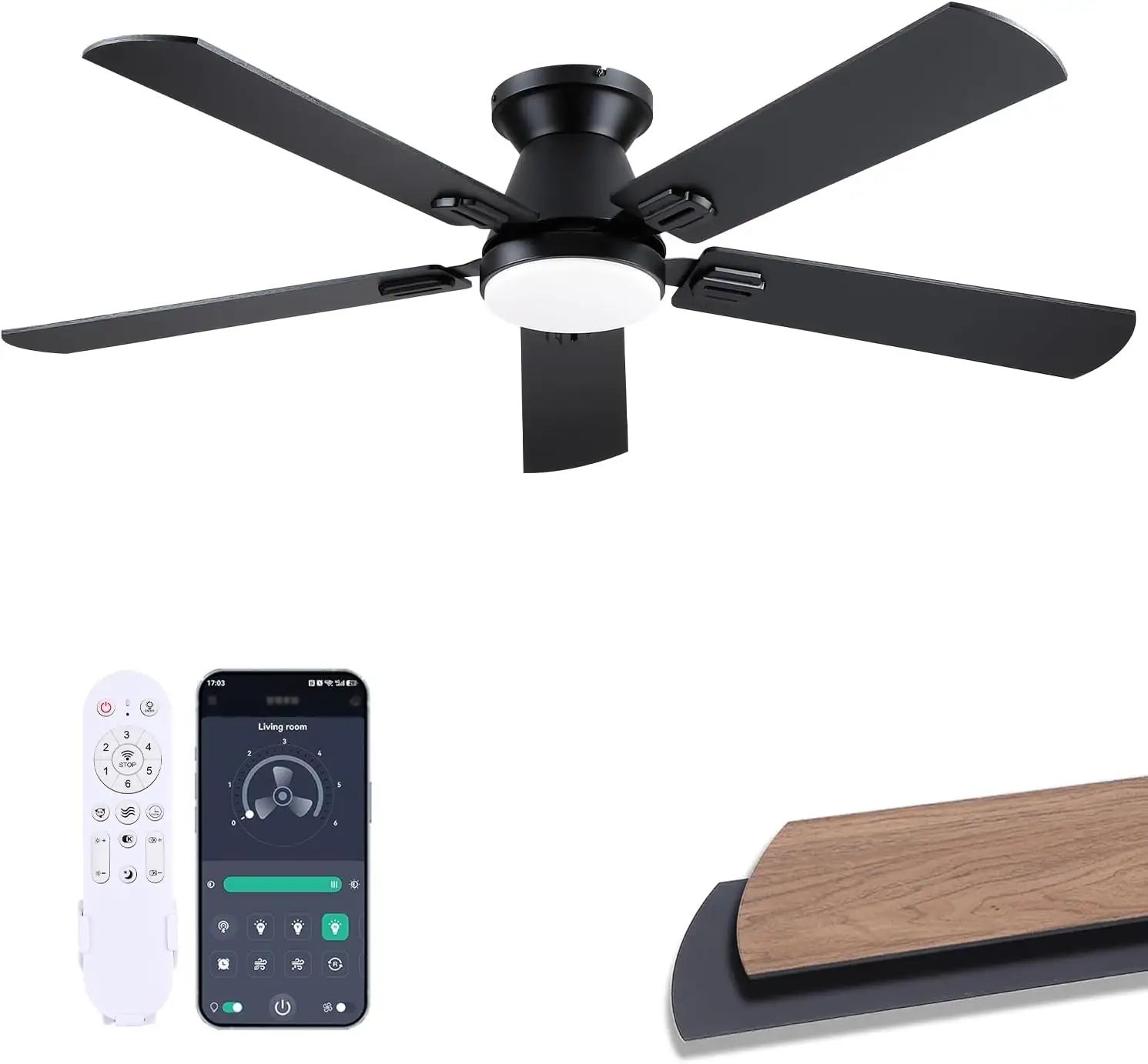 52-Inch Low-Profile Ceiling Fan with… — Photo 1