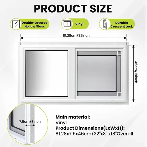 Vinyl Basement Sliding Window, 32"… — Photo 3