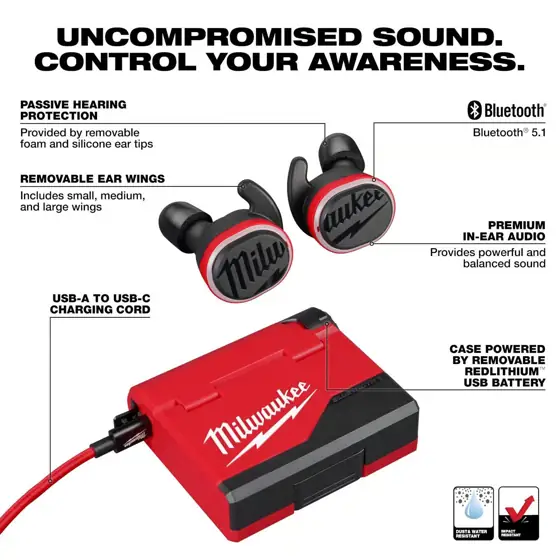 Milwaukee Redlithium Bluetooth Ear Plugs/Ear… — Photo 3