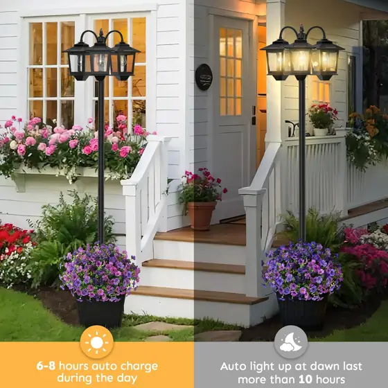 3-Head Solar Lamp Post with… — Photo 2