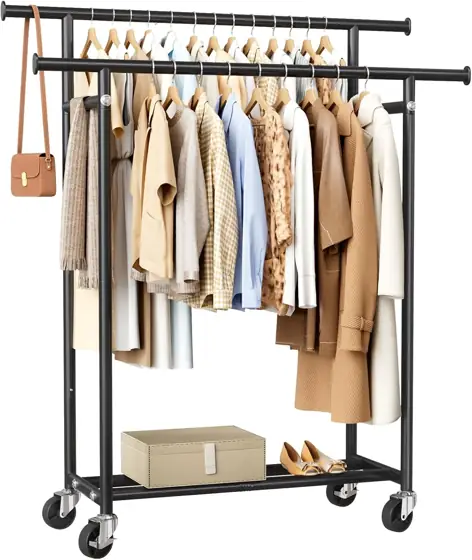 HYSEYY Clothes Rack, Double-Rod Rolling… — Photo 1