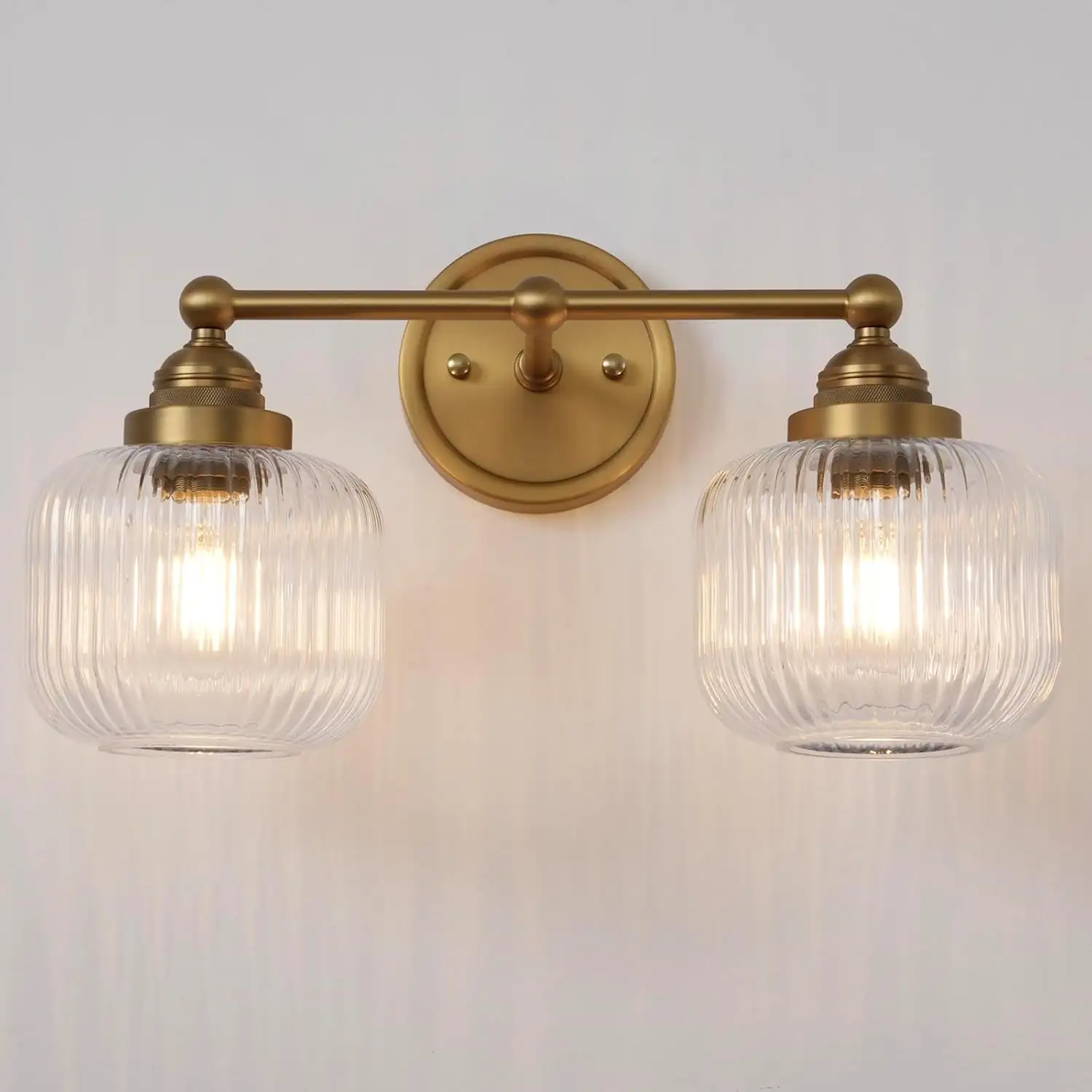 Vintage 2-Lights Clear Ribbed Glass… — Photo 1