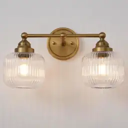 Vintage 2-Lights Clear Ribbed Glass… — Photo 1