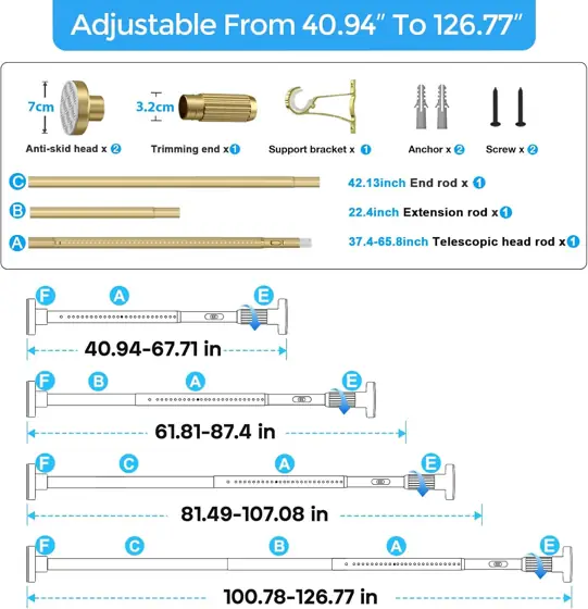 AIZESI Tension Curtain Rod 41-126… — Photo 2