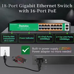 18-Port Gigabit PoE Switch, 16-Port… — Photo 2