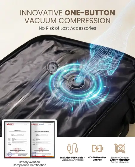 Fanwoli Rolling Vacuum Backpack Travel,One-Button… — Photo 2