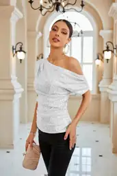 GRACE KARIN One-Shoulder Sequin Top… — Photo 2