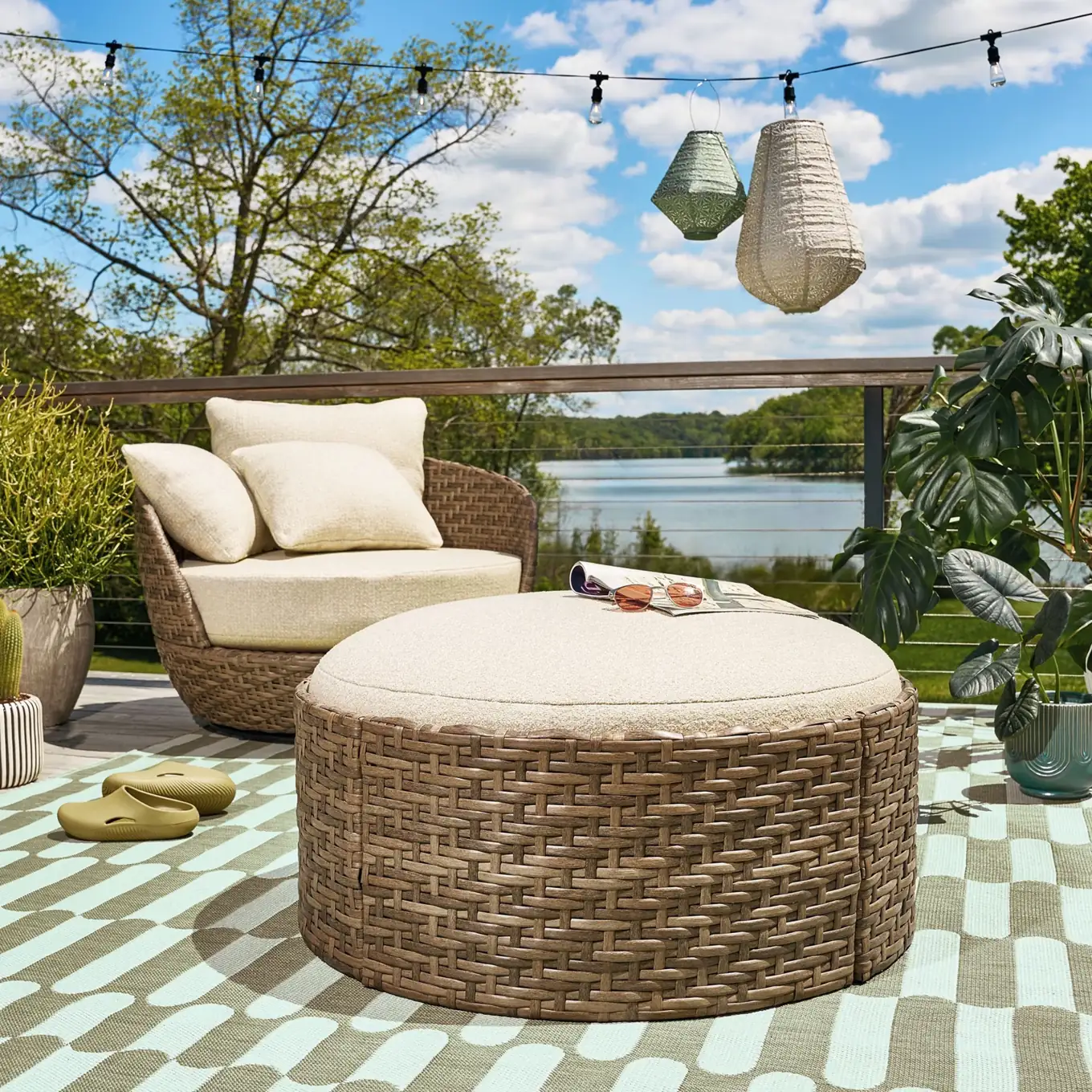 Wicker Reversible-Top Outdoor Ottoman &… — Photo 1