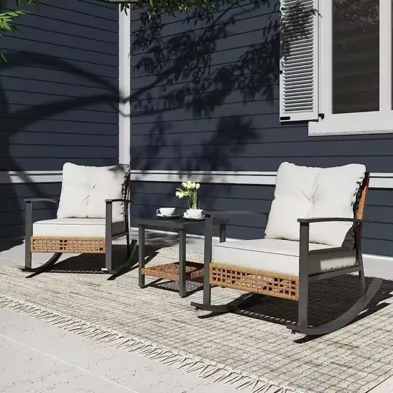 Brown 3-Piece Wicker Patio Conversation… — Photo 2