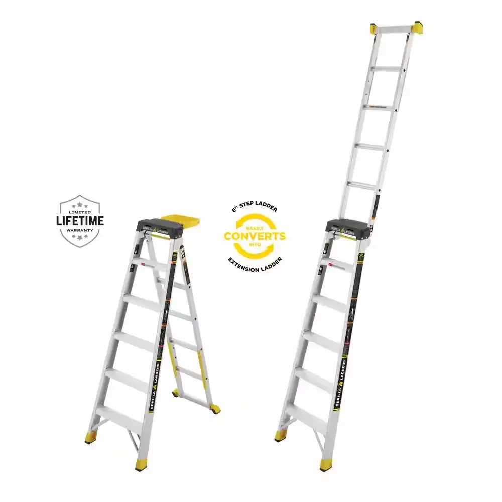 14 ft Reach Aluminum 2-in-1 Extension Ladder with Project Bucket, 300 ...