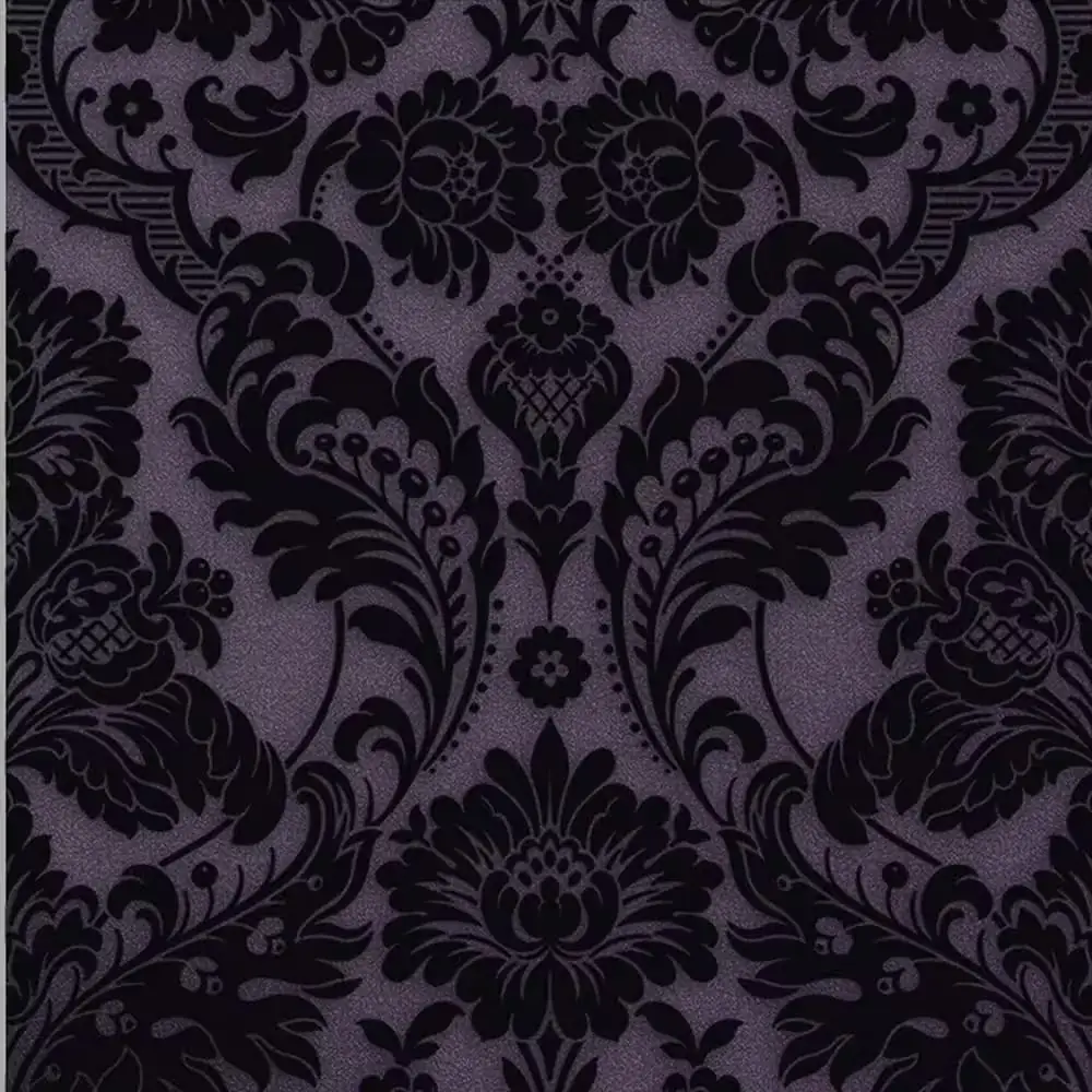 Gothic Damask Flock Plum Removable… — Photo 1