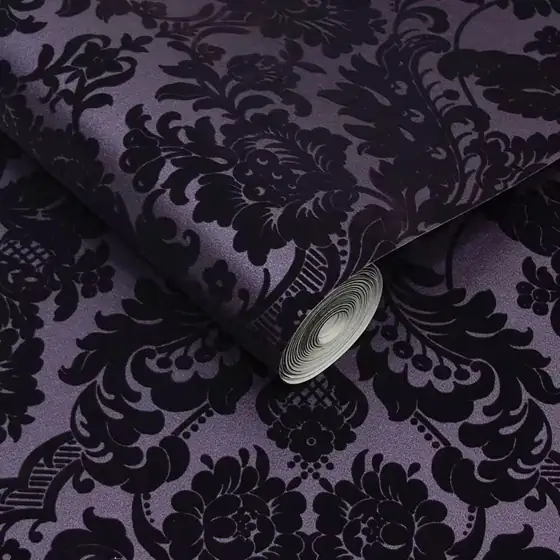 Gothic Damask Flock Plum Removable… — Photo 2