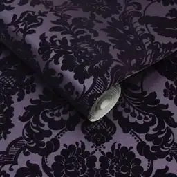 Gothic Damask Flock Plum Removable… — Photo 2