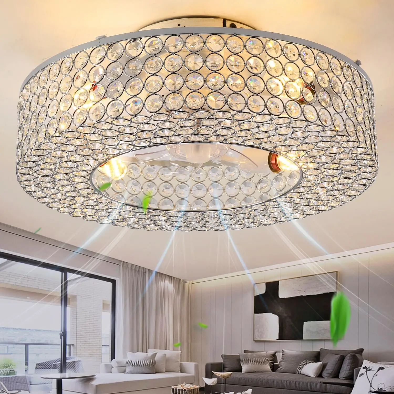 Modern Crystal Ceiling Fan with… — Photo 1