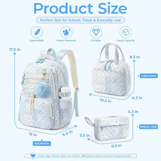 Shirabags 3-Pc Quilted School Set:… — Photo 2