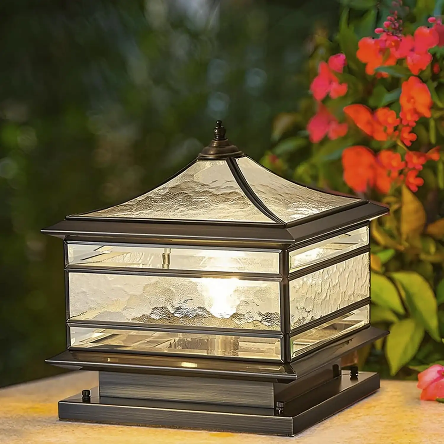 Copper Steel Glass Outdoor Post Lights, Pillar Light, E26 Base 12x12in ...