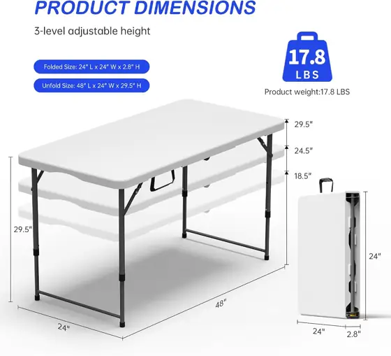 VSOAEIL 4 FT Folding Table… — Photo 2
