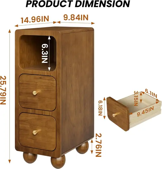 Narrow Nightstand Solid Wood, 2… — Photo 2