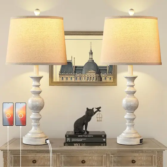 Farmhouse Bedroom Lamps (Pair), Rustic… — Photo 1