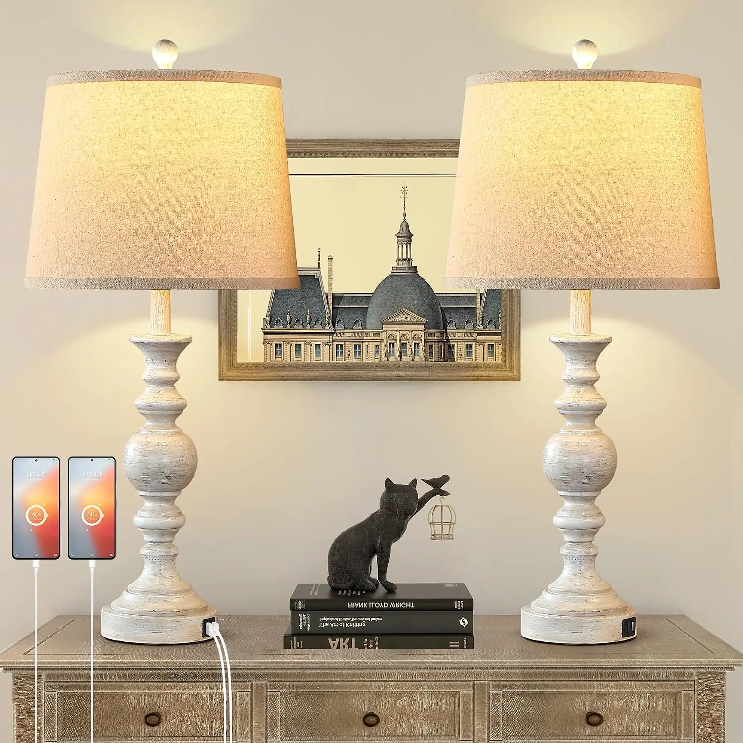 Farmhouse Bedroom Lamps (Pair), Rustic… — Photo 1