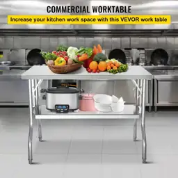 Folding Commercial Prep Table, 48x24 in, Heavy-Duty Stainless Steel ...