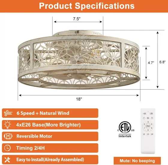 SHLUCE 18" Caged Ceiling Fan… — Photo 2