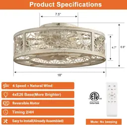 SHLUCE 18" Caged Ceiling Fan… — Photo 2