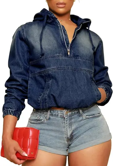 PINSV Women's Half Zip Denim… — Photo 1
