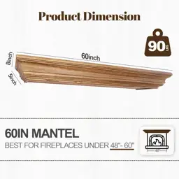 Rustic Fireplace Mantel 60", Solid… — Photo 2