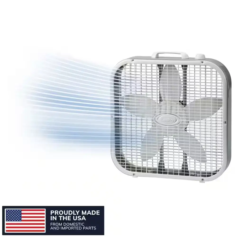 Lasko 20 in. 3-Speed Box Fan, White, Save Smart Technology, 1820