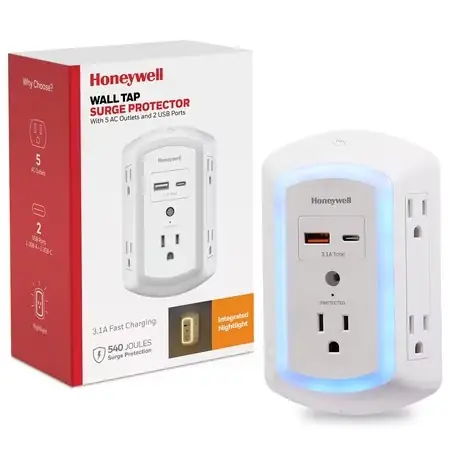 Honeywell 5-Outlet 2-USB LED Night… — Photo 1