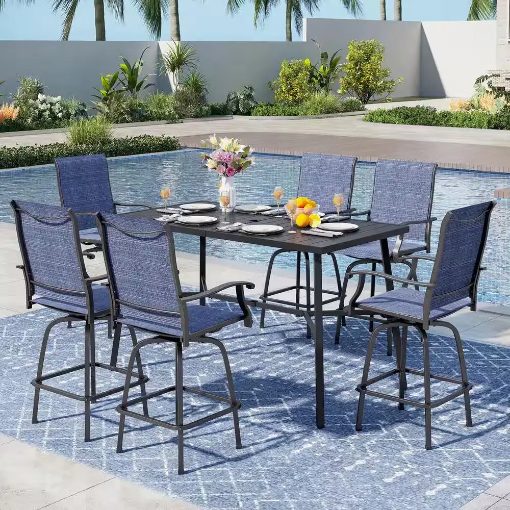 Black 7-Piece Metal Rectangle Outdoor… — Photo 1