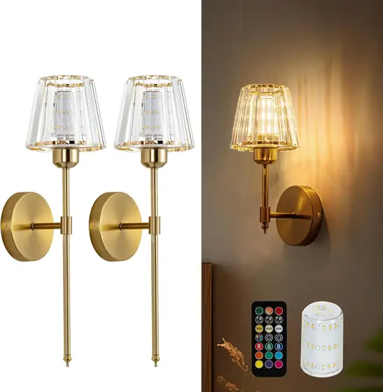 Gold Battery-Operated Wall Sconces, Wireless,… — Photo 1