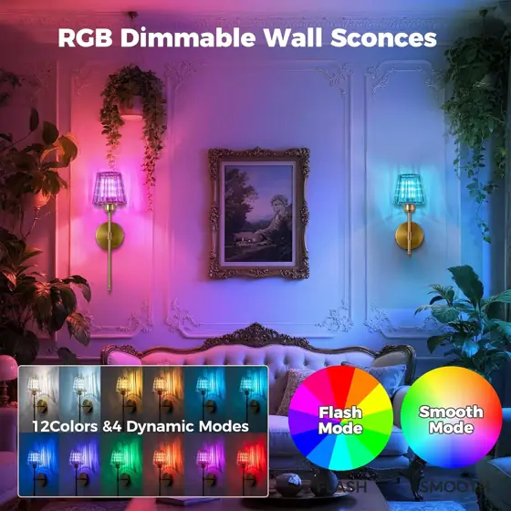 Gold Battery-Operated Wall Sconces, Wireless,… — Photo 2