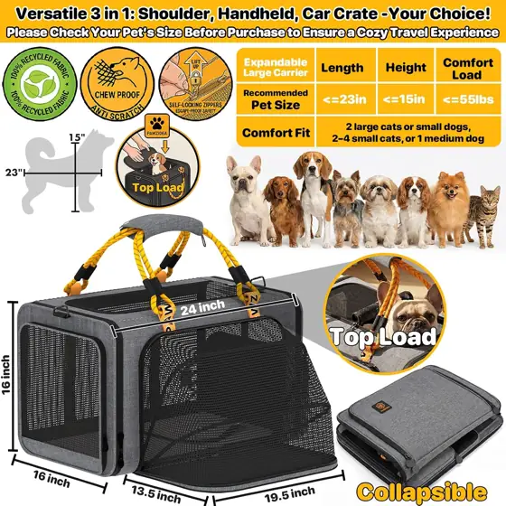 PAWZIDEA Expandable Large Pet Carrier,… — Photo 2