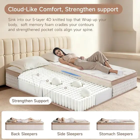 MOOA Queen Hybrid Mattress, 12-Inch… — Photo 2