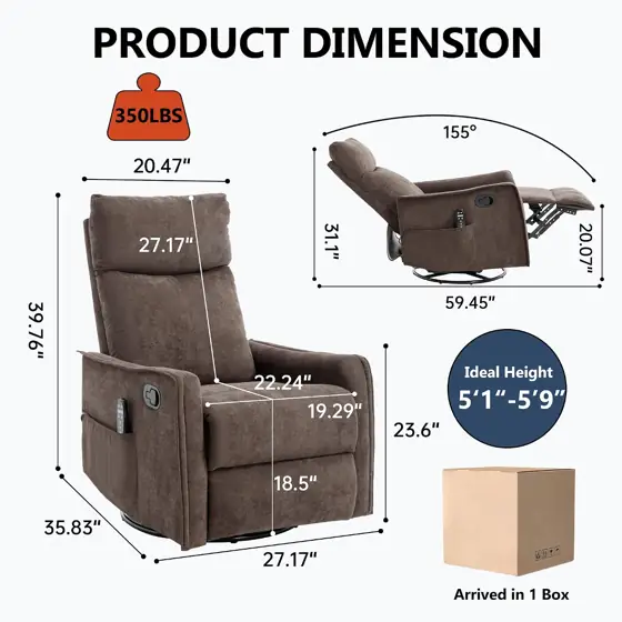 Fabric Recliner Chair with Massage,… — Photo 2
