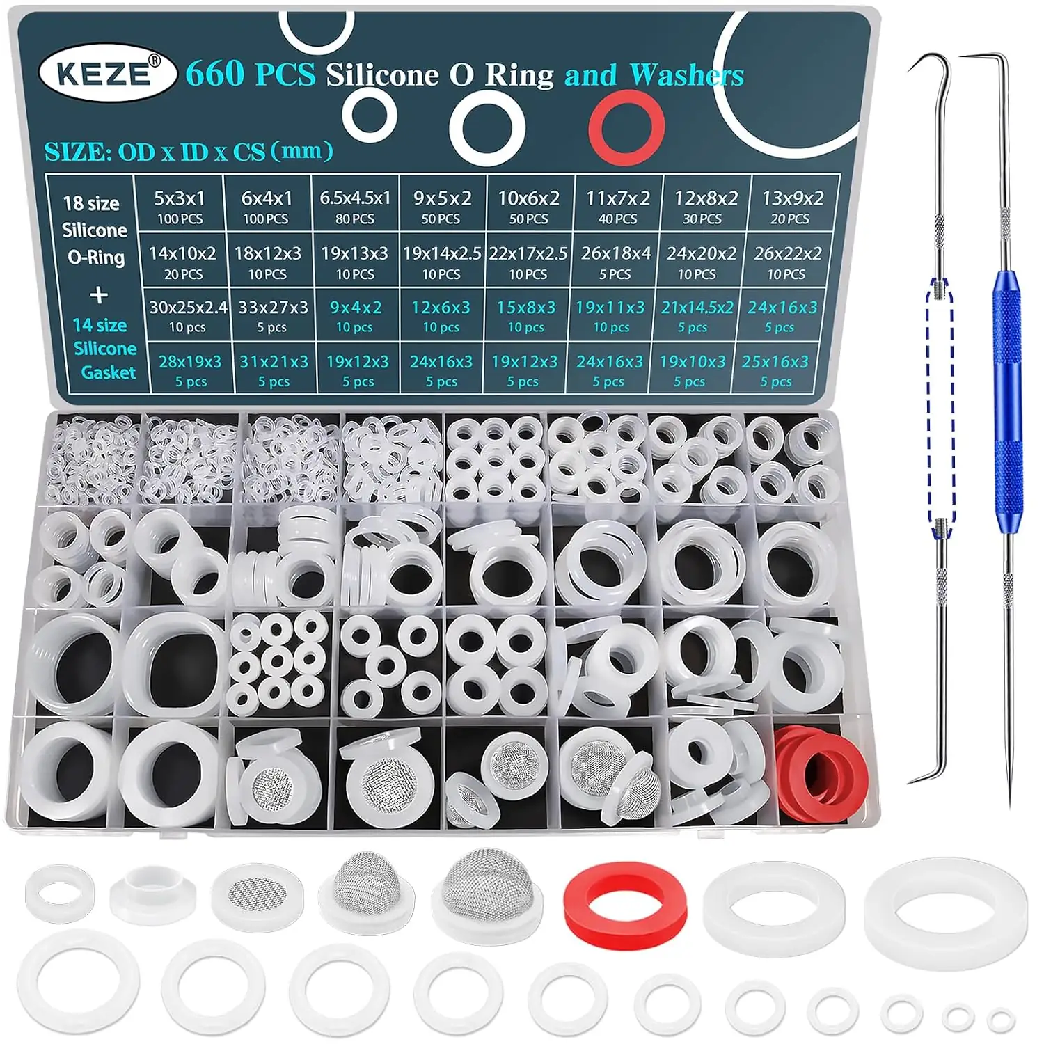 KEZE 660 PCS 18-Size Silicone… — Photo 1