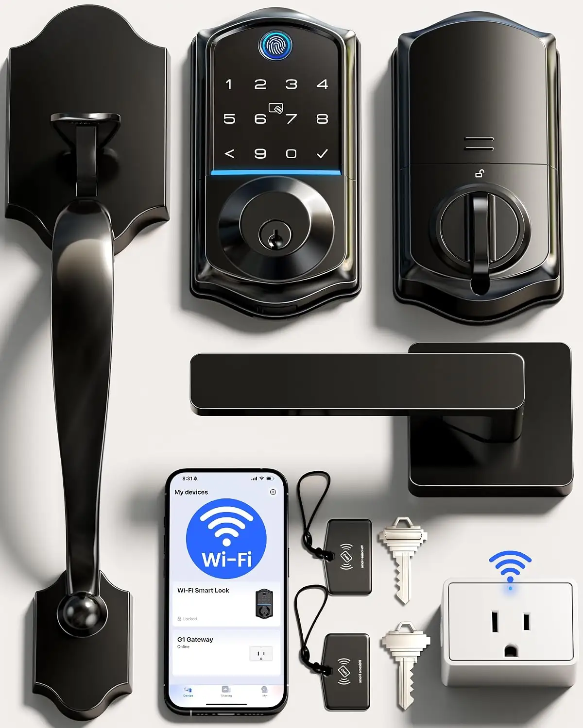 Control Interlock Handle Veise VE017G-H Wi-Fi Smart Door Lock Deadbolt with Handle Set, Matte ...