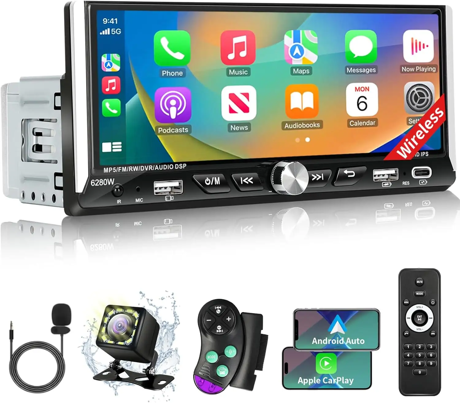 Single-Din Car Stereo with CarPlay/Android… — Photo 1